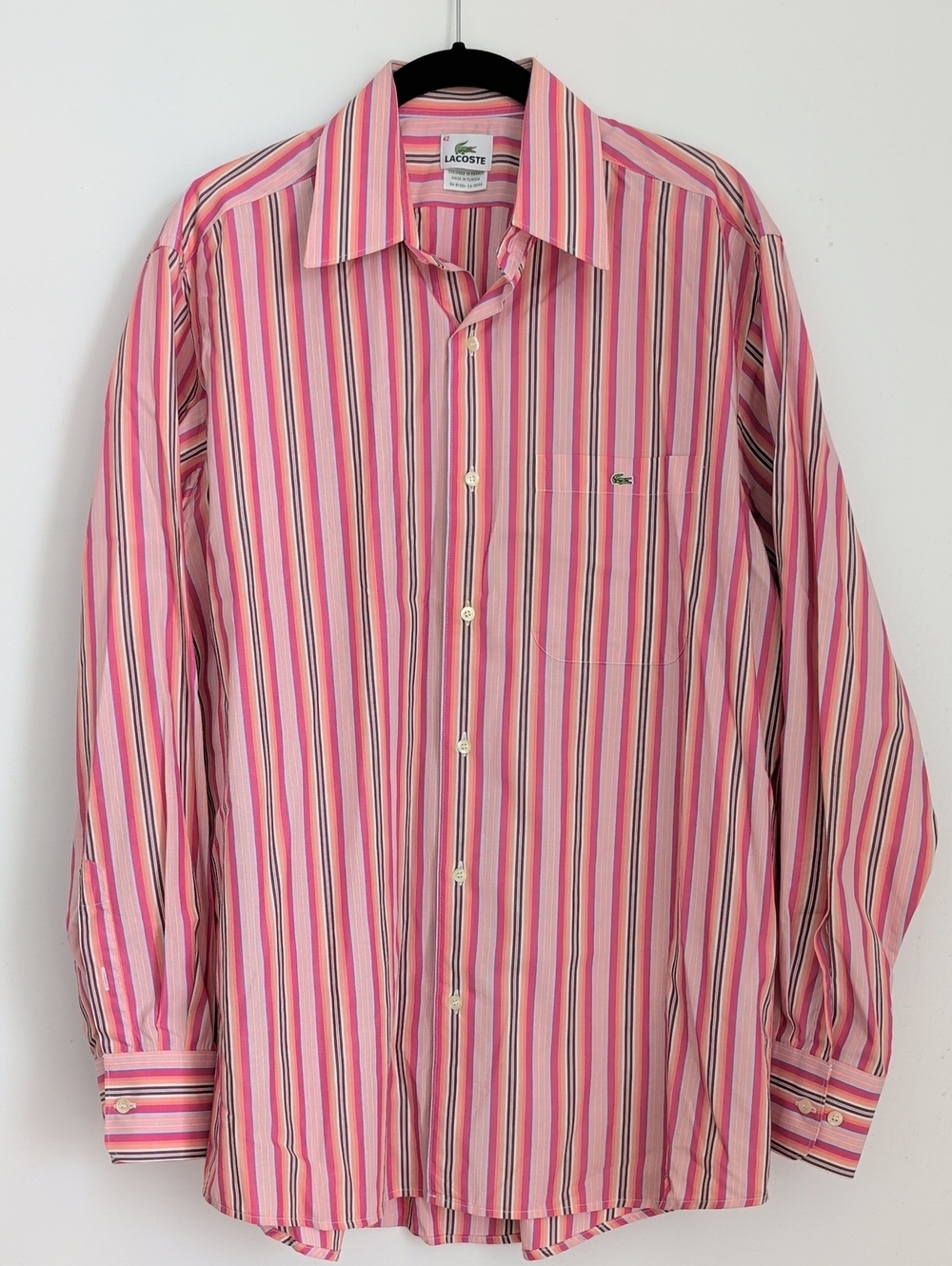 Lacoste Men’s Pink & White Multi-Stripe Button-Up Shirt Size 42